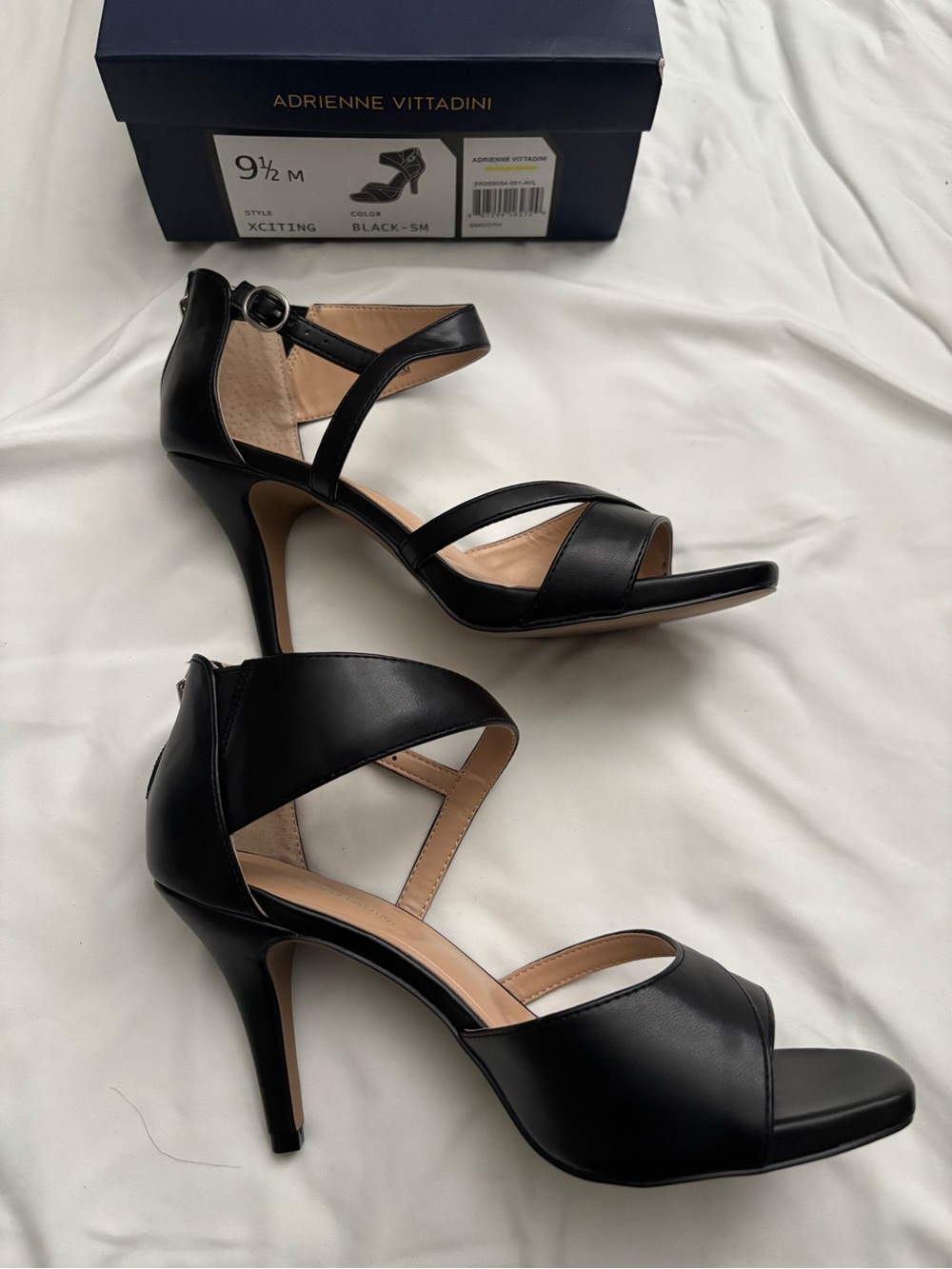 Adrienne Vittadini Black Strappy Open-Toe High Heels Size 9.5, NEVER BEEN WORN